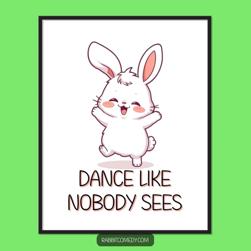 Funny Rabbit Dance Poster: Vibrant Wall Art of a Hilarious Floppy Ear Performance