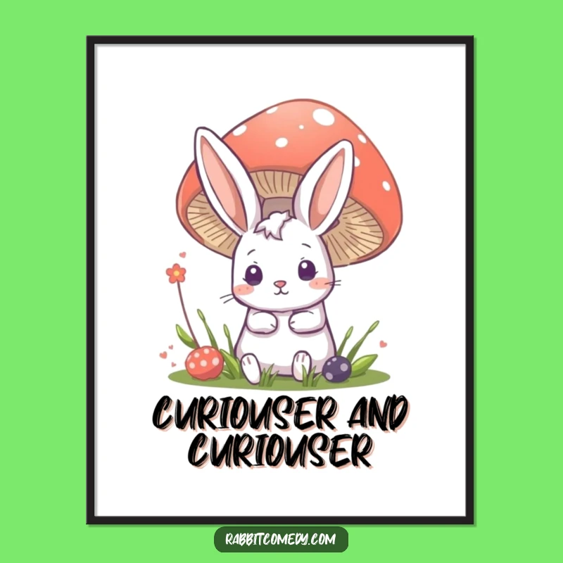 Funny Rabbit Mushroom Poster - Curious Bunny Art, Perfect Humorous Gift!