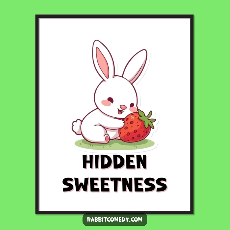 Funny Rabbit Strawberry Poster: Joyful Art, Sweet Discovery, Excellent Funny Gift