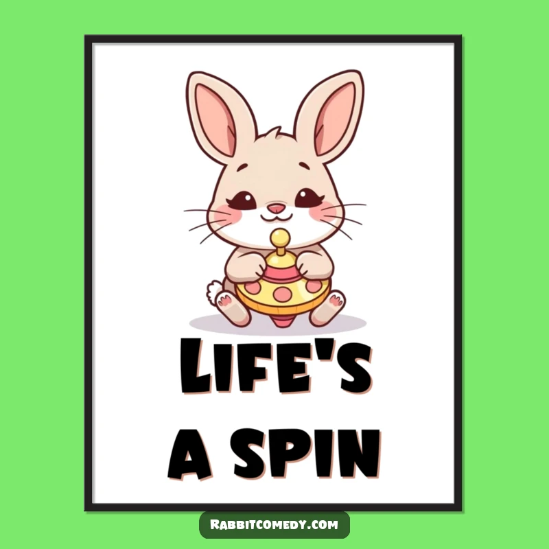 Funny Rabbit Poster: Silly Animal Spinning Top Art, Hilarious Wall Decor Gift!