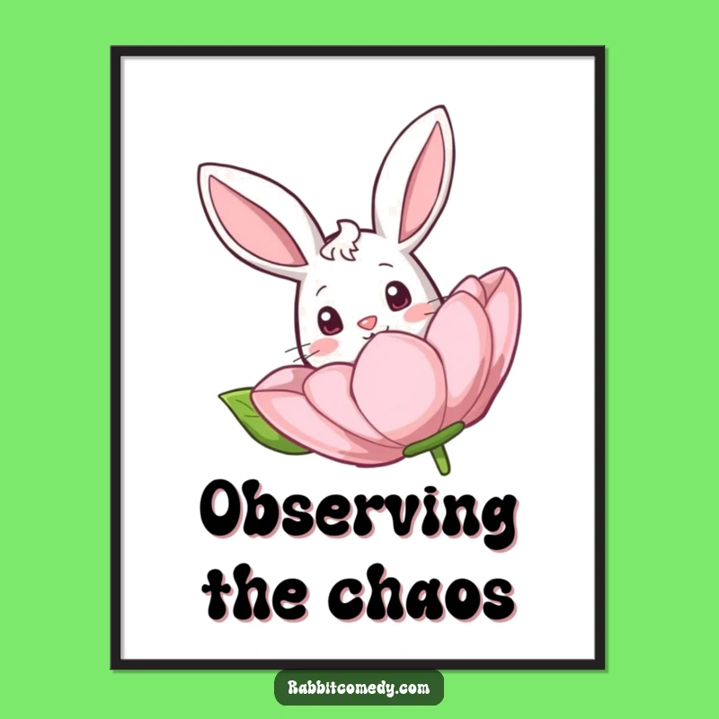 Funny Curious Rabbit Flower Poster - Whimsical Wall Art Gift