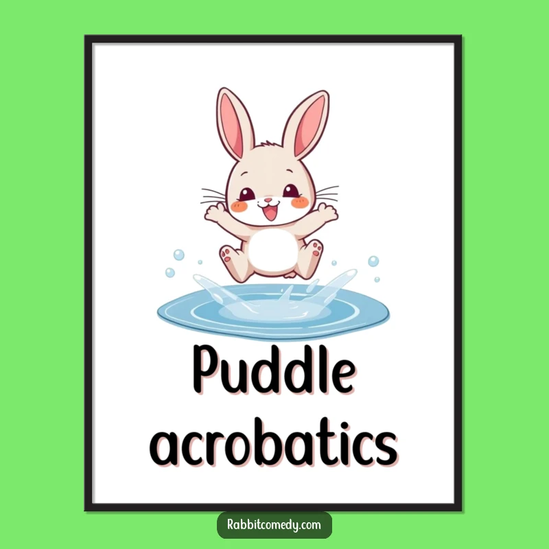 Funny Rabbit Puddle Splash Poster: Hilarious Cartoon Art for Wall Decor