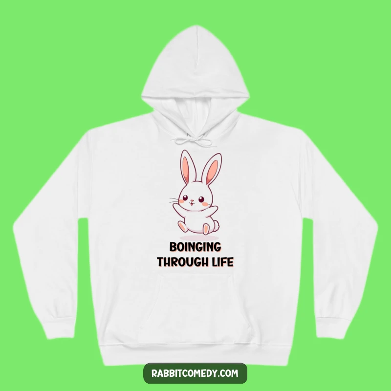 Cozy Funny Kawaii Rabbit Boinging Hoodie - Bouncy Ears Wear, Gift