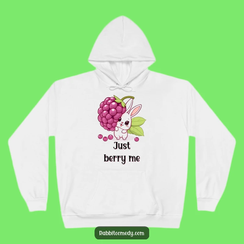 Funny Rabbit Hoodie: Cozy Surprise Cartoon Character Peeking Behind Giant Wobbling Berry Gift