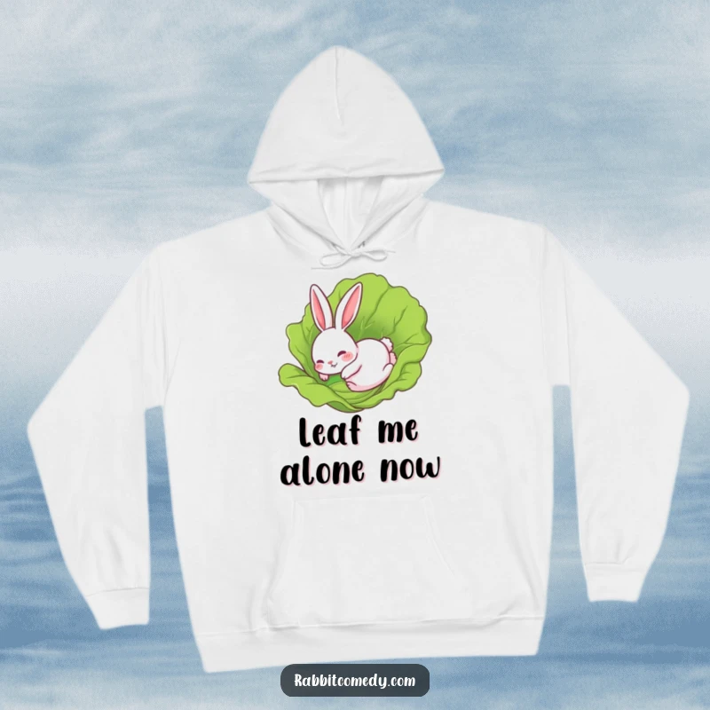Funny Rabbit Hoodie: A cute rabbit character comically sliding on a lettuce leaf, embodying playful chaos and hilarious fun.