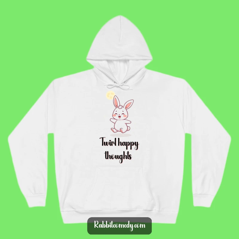 Funny Gleeful Rabbit Hoodie: Cozy Cartoon Spinning Under Glittering Moon Gift