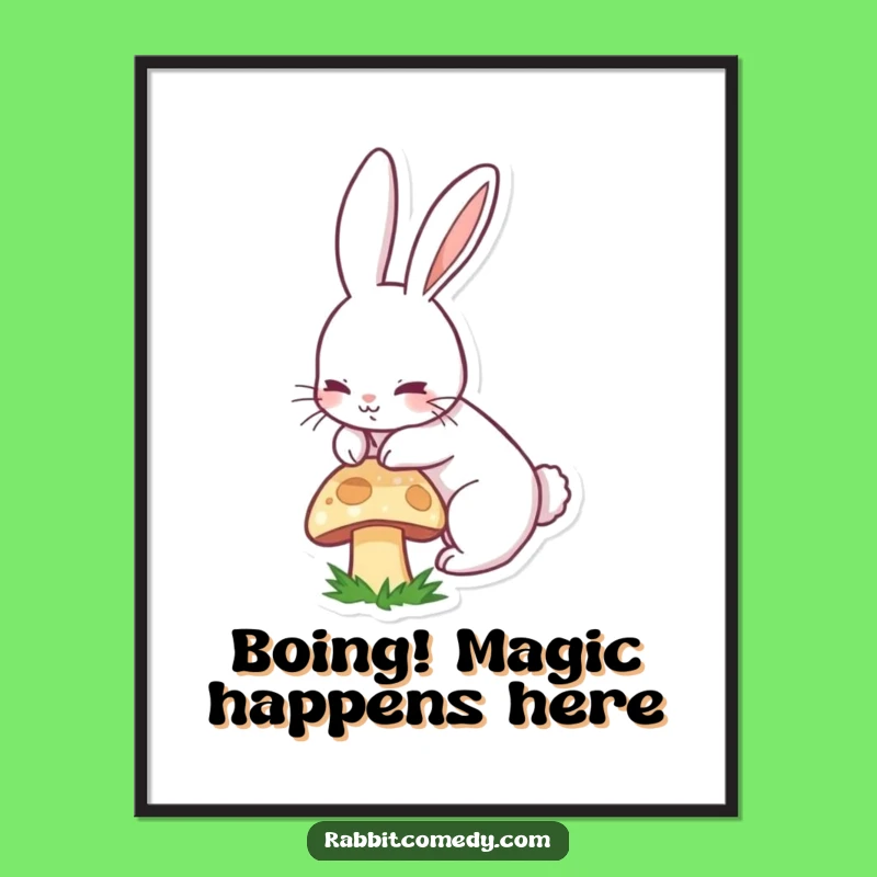Funny Free Printable Wall Art: Boinging Rabbit Long Ear Mushroom Art Downloadable Gift Decor