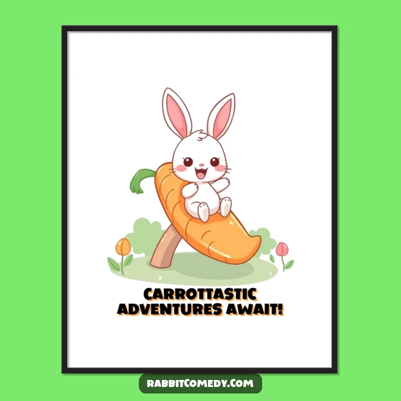 Funny Free Printable Wall Art: Giddy Rabbit Carrot Slide Laughs Downloadable Decor