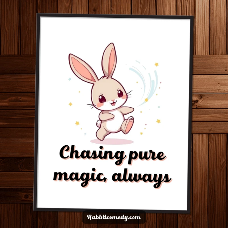 Funny Free Printable Wall Art: A playful rabbit character chasing a mesmerizing, swirling vortex of magical, glittering dust.