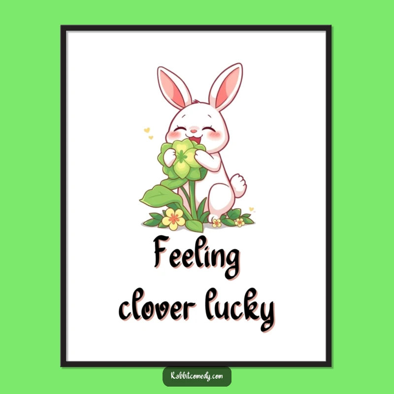 Free Printable Wall Art: Funny Rabbit Eating Glowing Clover Hilarious Downloadable Decor