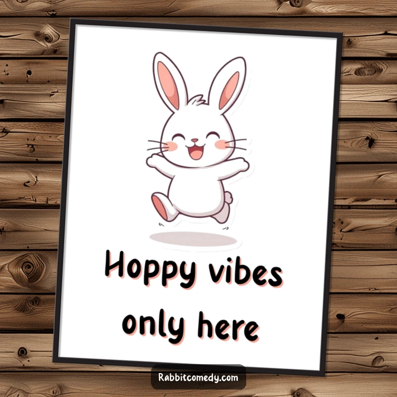 Funny Free Printable Wall Art: A joyful rabbit hops with high ears, bringing vibrant energy to any room. Downloadable decor.
