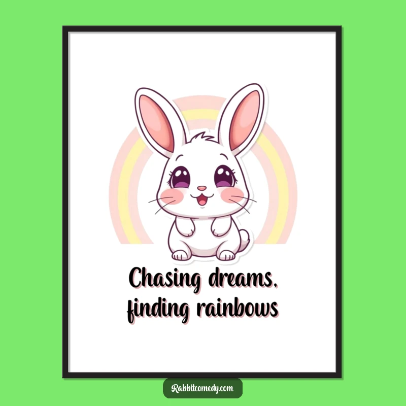 Funny Free Printable Wall Art: Amazed Rabbit Rainbow Wonder, Downloadable Decor