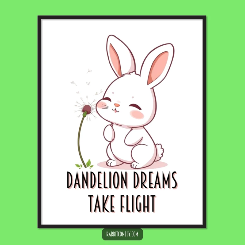 Funny Free Printable Wall Art: Gentle Rabbit Blows Dandelion Seed - Downloadable Art!