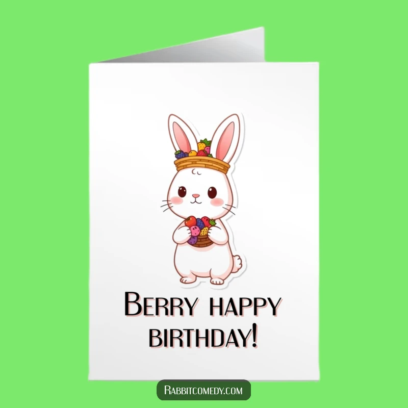 Free Printable Birthday Card: Rabbit Berry Balance - Cute Celebration Downloadable!