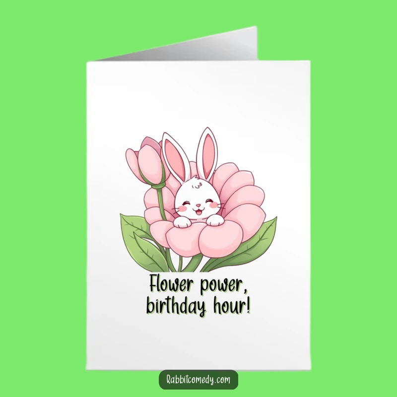 Free Printable Birthday Card: Funny Rabbit Flower Wiggle Downloadable Gift