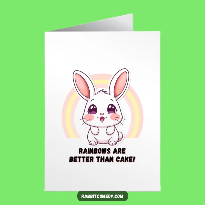 Free Printable Birthday Card: Amazed Rabbit Rainbow Surprise Funny Downloadable Gift