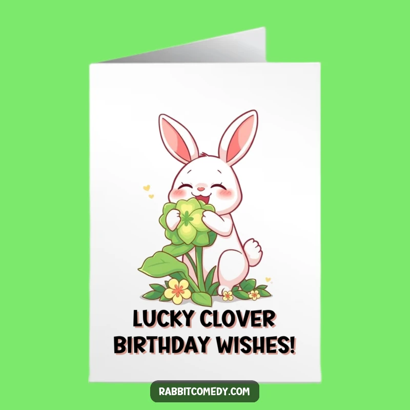 Free Printable Birthday Card: Lucky Rabbit Glowing Clover Joyful DIY Gift