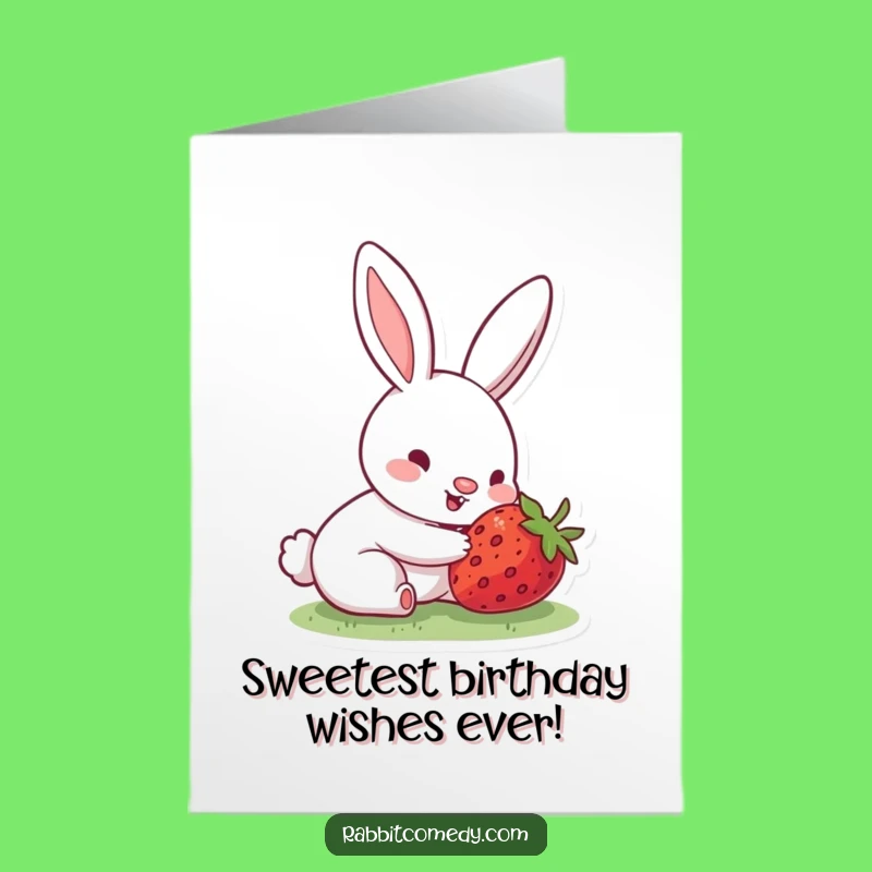 Free Printable Birthday Card: Happy Rabbit Finds a Strawberry Surprise!