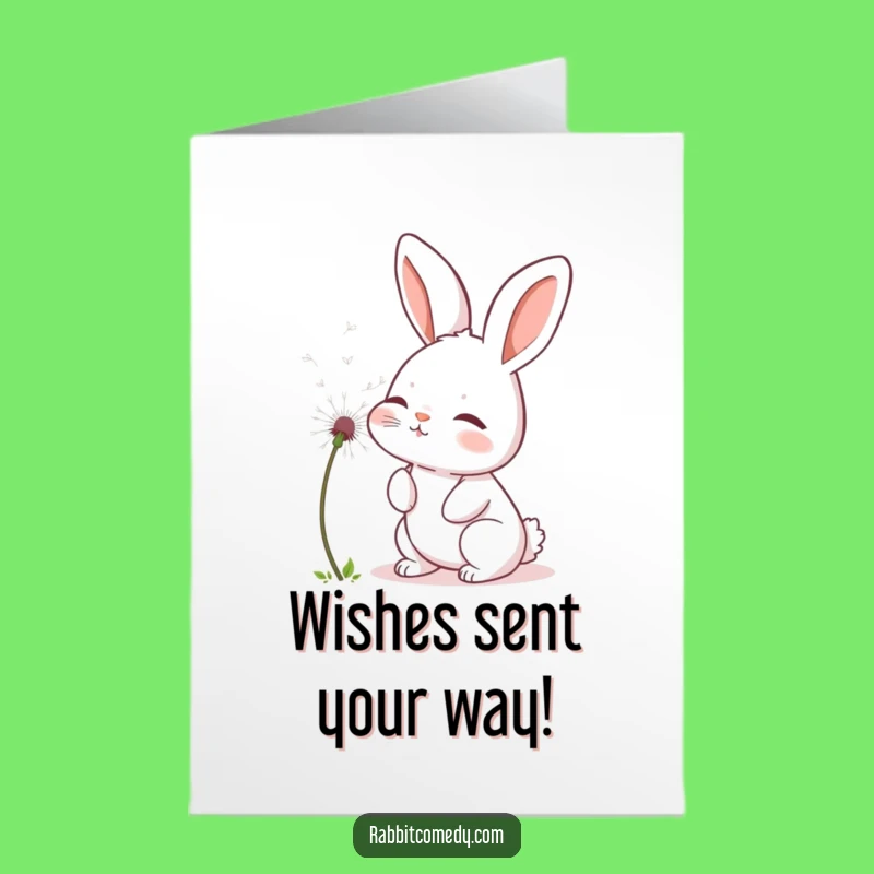 Free Printable Birthday Card: Gentle Rabbit Blows Dandelion Seed - Downloadable Gift!