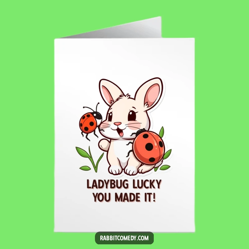 Free Printable Congrats Card: Rabbit & Ladybug Funny Greeting Downloadable Gift