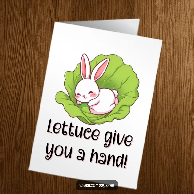 Funny Free Printable Congratulations Card: Rabbit comically sliding on a lettuce leaf, celebrating success with humor.