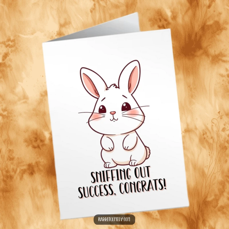 Funny Free Printable Congratulations Card: A rabbit with visibly twitching whiskers actively sniffing the air with anticipation.