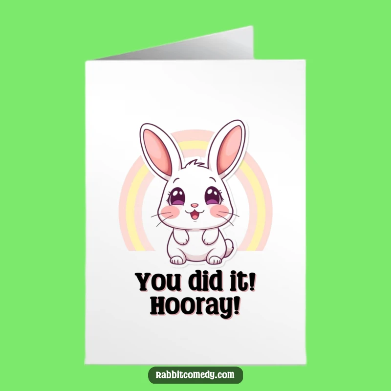 Free Printable Congrats Card: Amazed Rabbit Sees Rainbow, Funny Downloadable Greeting