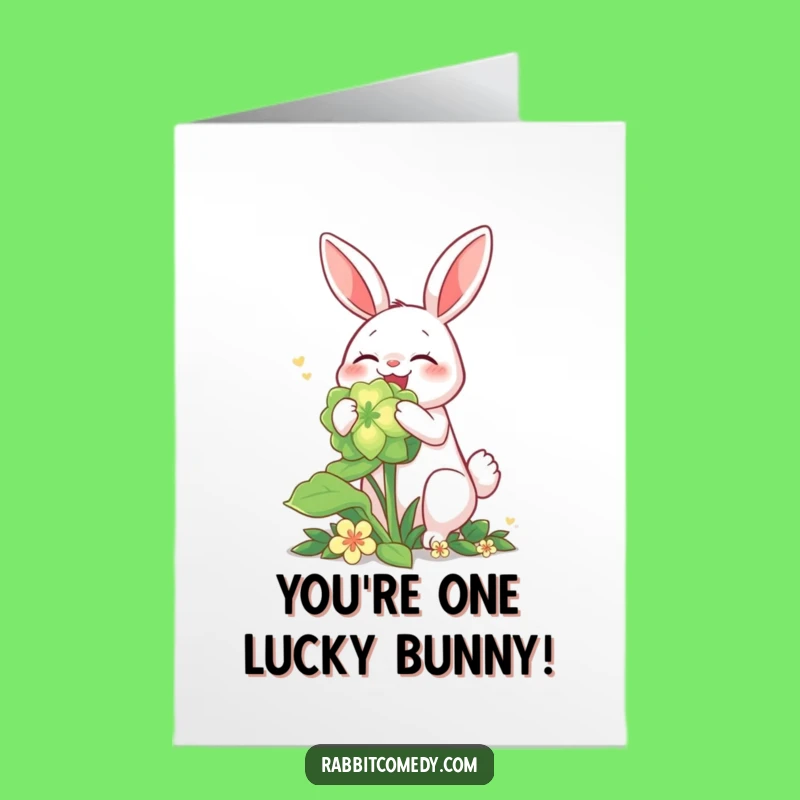 Free Printable Congrats Card: Lucky Rabbit Glowing Clover Celebration Downloadable