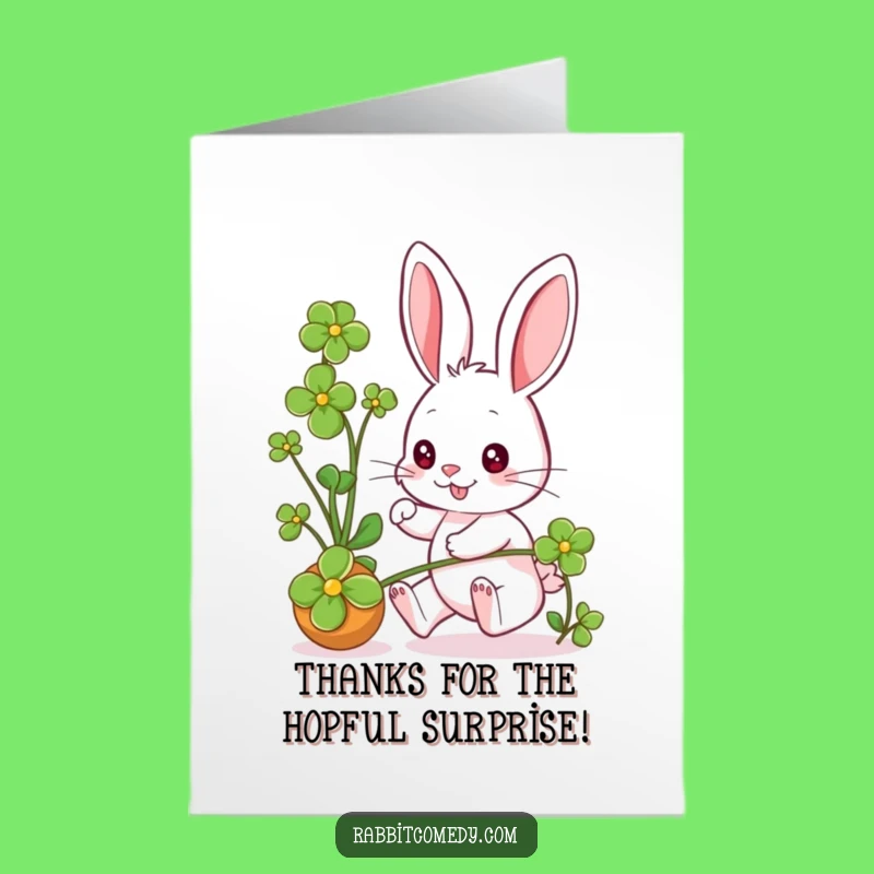 Free Printable Thank You Card: Funny Rabbit Chasing Clover downloadable gift!