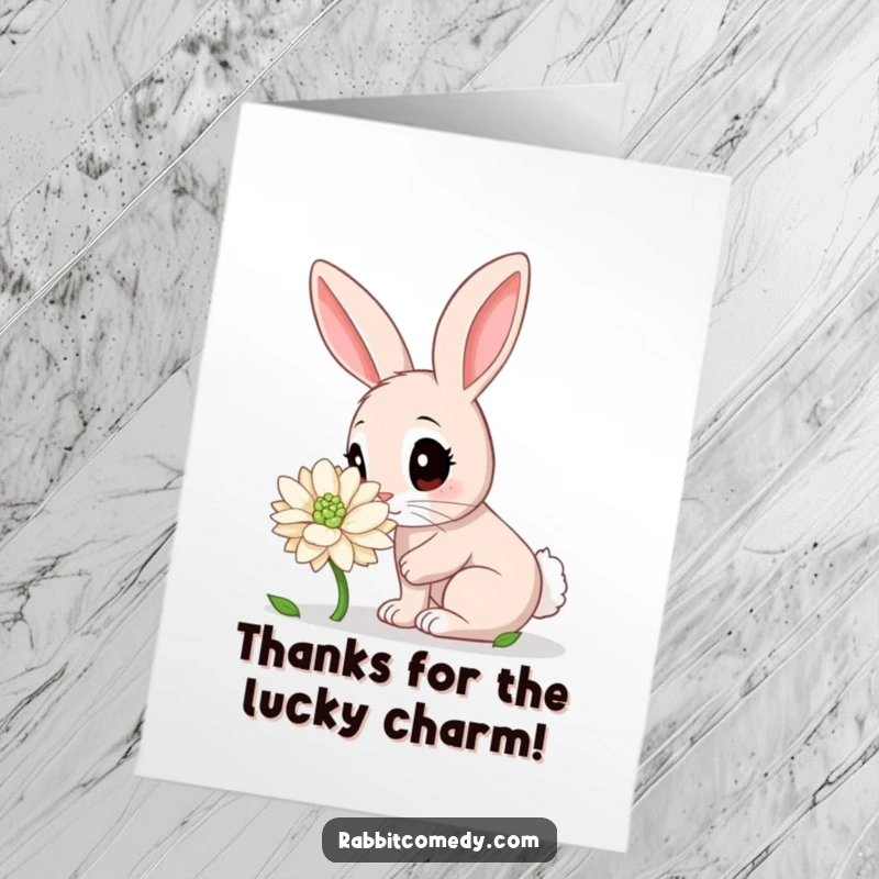 Funny Free Printable Thank You Card: A rabbit's curious sniff of a giant clover, a cute DIY thank you.