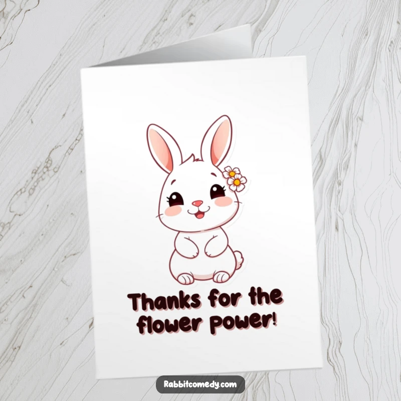 Free Printable Thank You Card: A sweet rabbit with a daisy behind its ear smiles tenderly, conveying thanks.