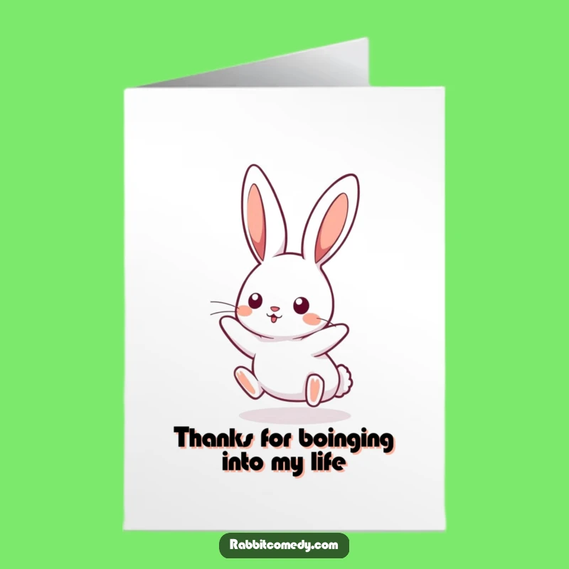 Free Printable Thank You Card: Kawaii Rabbit Bounce - Funny Bunny Gratitude Downloadable Gift