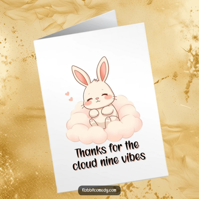 Funny Free Printable Thank You Card: Relaxed rabbit sighing happily amongst fluffy clouds, a gentle way to express thanks.