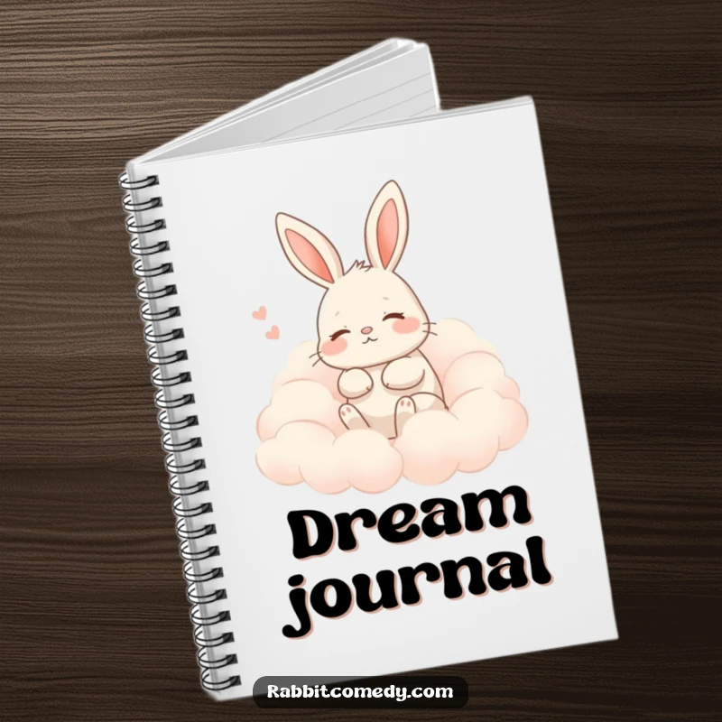Funny rabbit notebook cover with a rabbit sighing contentedly amongst fluffy clouds, inspiring humorous reflection.
