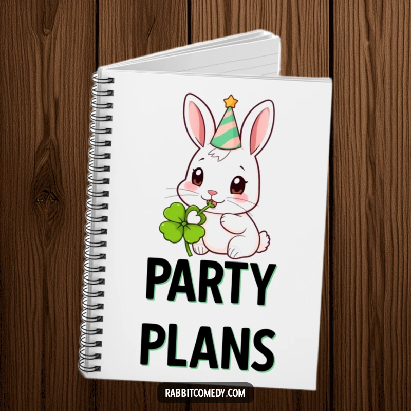 Funny Party Rabbit Notebook: A notebook with a cover illustration of a rabbit in a party hat eating clover.