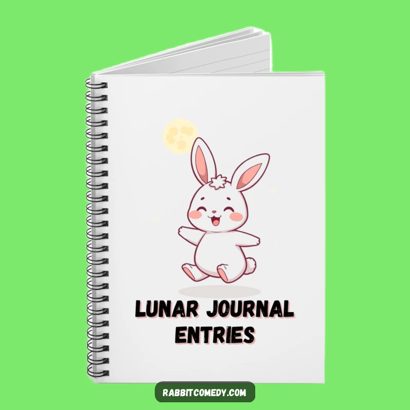 Funny Gleeful Rabbit Notebook: Joyful Cartoon Spinning Under Glittering Moon Journal Gift