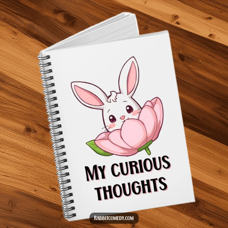 Funny Rabbit Flower Notebook: Spiral notebook with a curious rabbit peeking from a large flower on the cover.