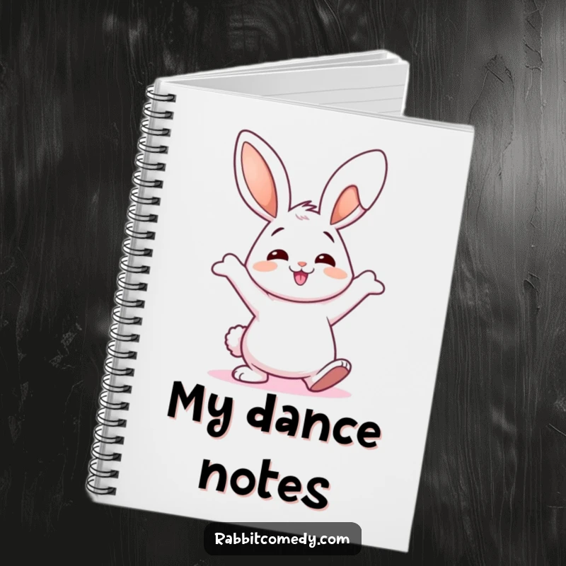 Funny Notebook with a happy rabbit engaged in a silly, wiggly ear dance, perfect for capturing notes and creative ideas.