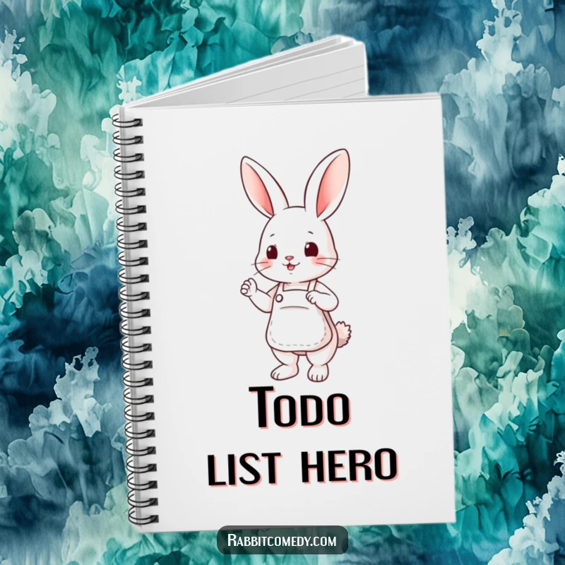 Funny notebook with a cute rabbit wearing a tiny apron, posed helpfully for jotting down notes.