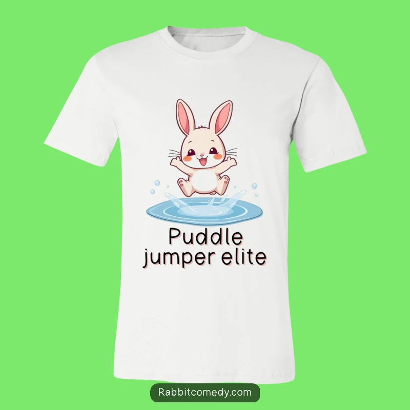 Funny Rabbit Puddle Splash T-Shirt: Hilarious Cartoon Apparel for Fun Lovers