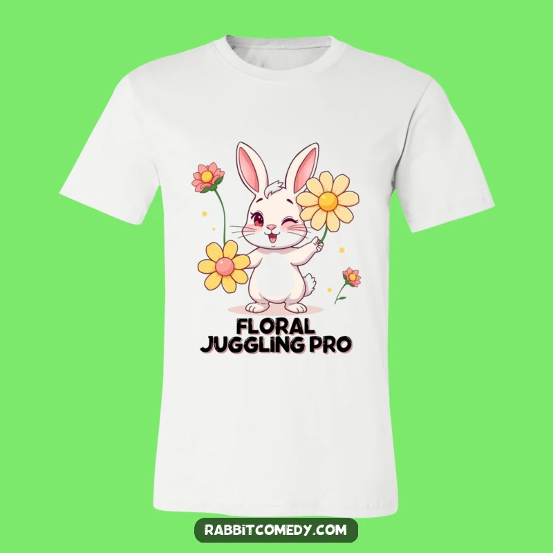 Funny Winking Rabbit Flower Juggling T-Shirt: Vibrant and Hilarious Apparel Gift